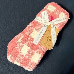 Simply Southern Pink and Cream Plaid Camper Socks